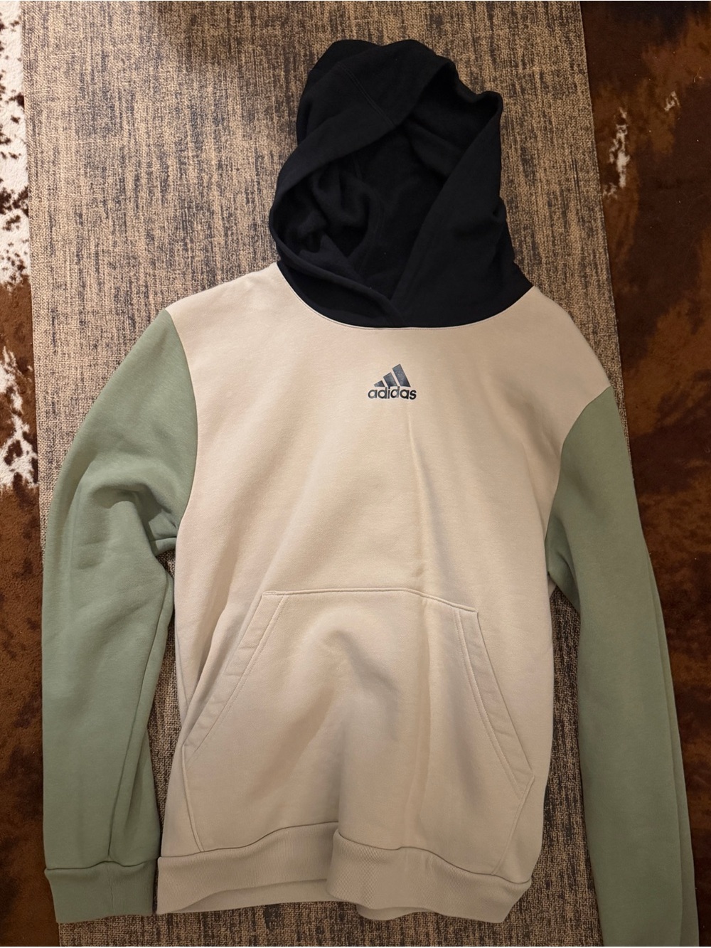 Adidas Two-Tone Hooded Sweatshirt - Cream/Olive- Boys XL- brand new never worn